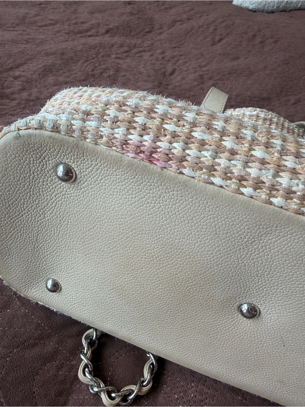 CHANEL Beige & Cream Tweed Chain-Handle Tote - Picture 5 of 8